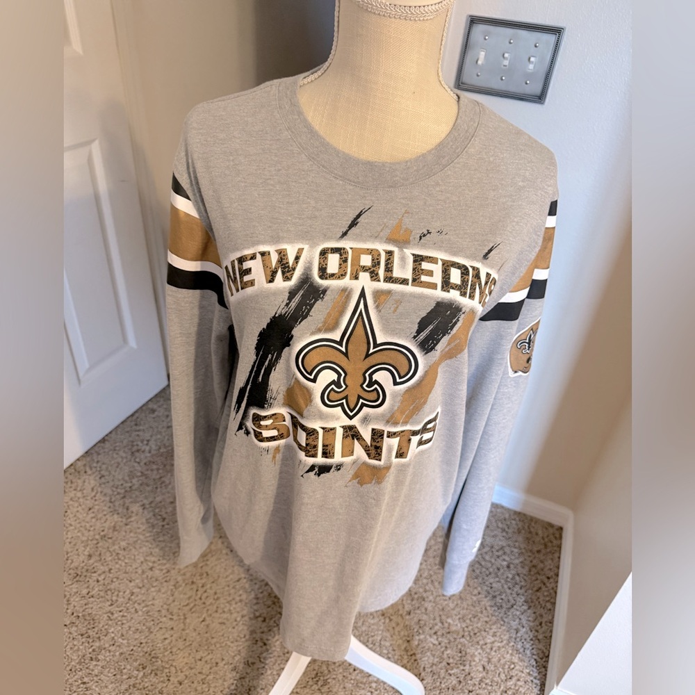 STARTER brand New Orleans Saints long sleeve T shirt. Screen print, Size M Gray